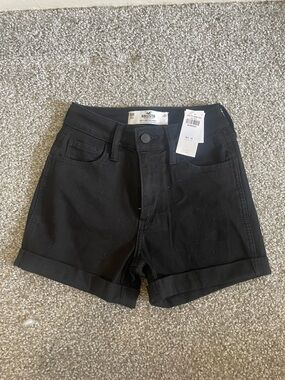 Hollister Black High-Rise Rolled Hem Denim Shorts